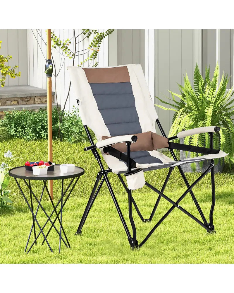 Folding Camping Chair with Cup Holder Armrest and Lumbar Pillow - Multicolor - Camping Furniture