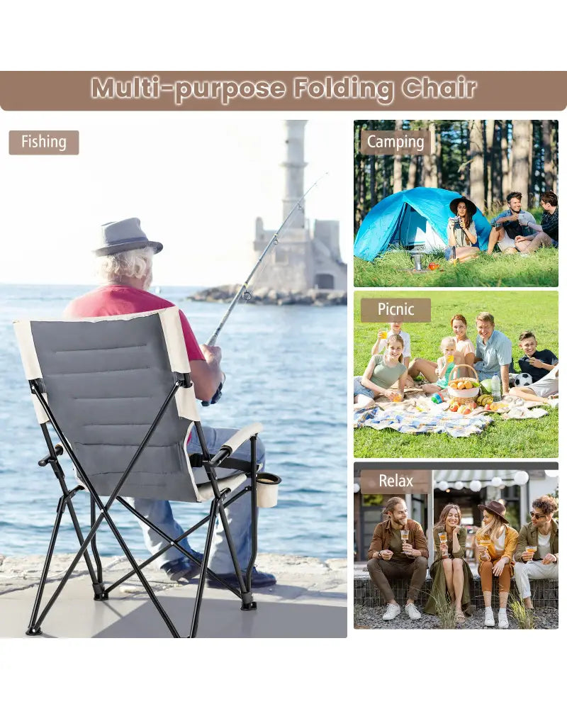 Folding Camping Chair with Cup Holder Armrest and Lumbar Pillow - Multicolor - Camping Furniture