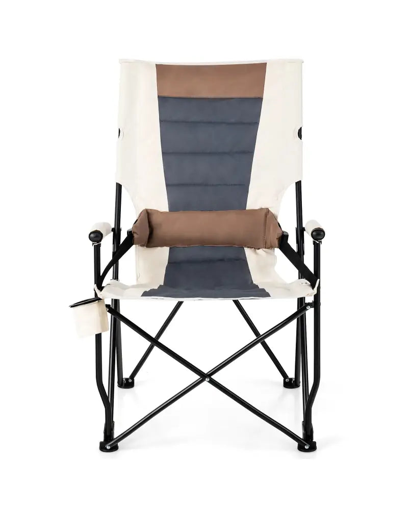 Folding Camping Chair with Cup Holder Armrest and Lumbar Pillow - Multicolor - Camping Furniture