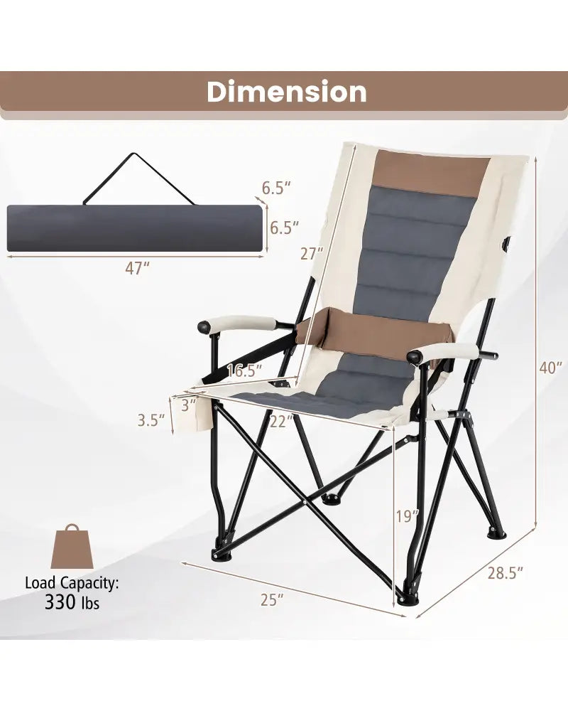 Folding Camping Chair with Cup Holder Armrest and Lumbar Pillow - Multicolor - Camping Furniture