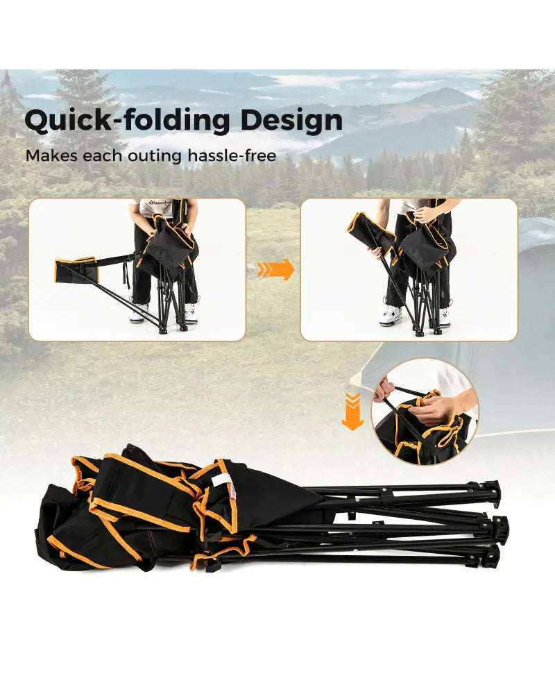 Folding Camping Chair with Footrest Camping Lounge Chair with Carry Bag-Black - Black - Camping Furniture