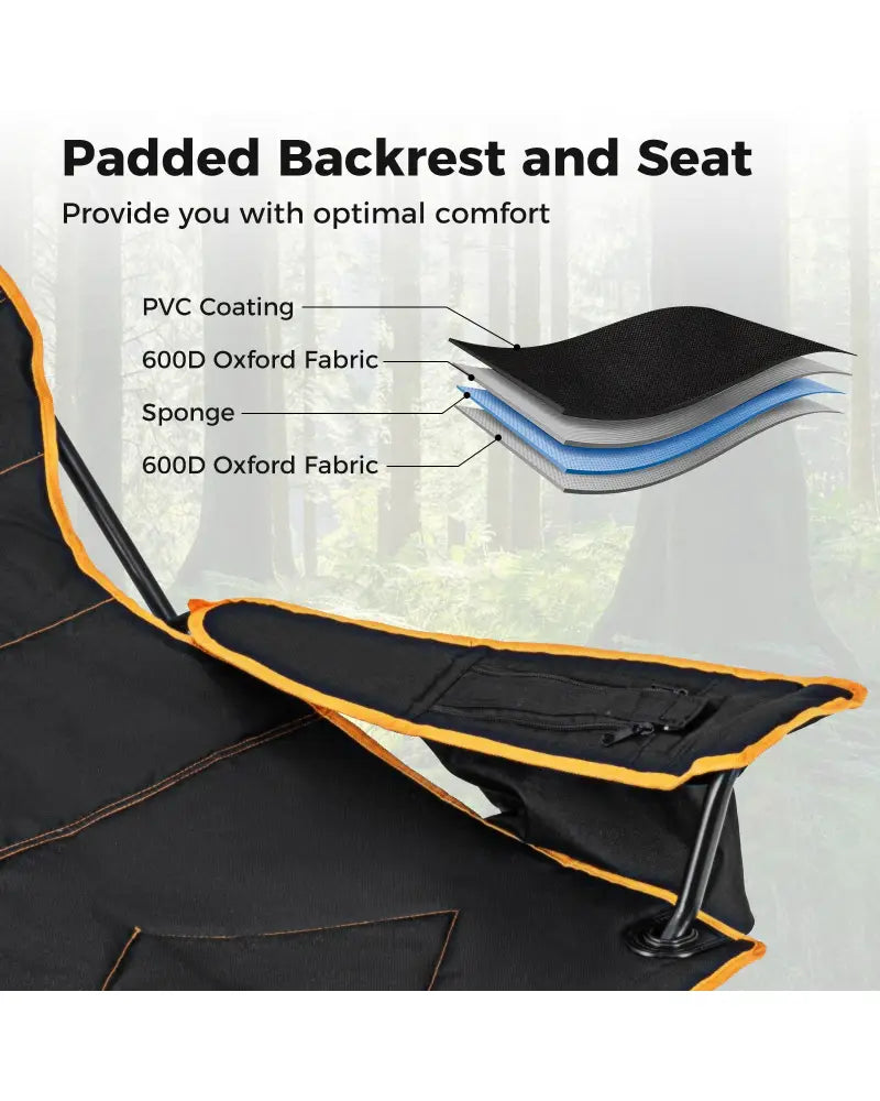 Folding Camping Chair with Footrest Camping Lounge Chair with Carry Bag-Black - Black - Camping Furniture