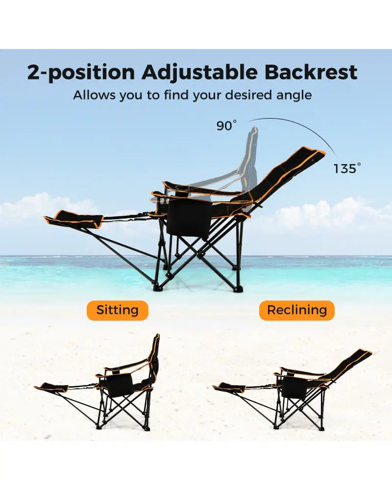 Folding Camping Chair with Footrest Camping Lounge Chair with Carry Bag-Black - Black - Camping Furniture