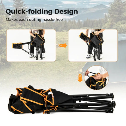 Folding Camping Chair with Footrest Camping Lounge Chair with Carry Bag-Black - Black - Camping Furniture