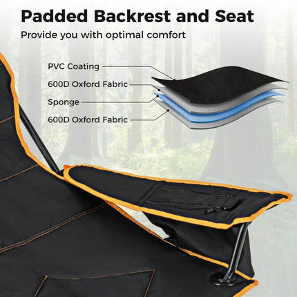 Folding Camping Chair with Footrest Camping Lounge Chair with Carry Bag-Black - Black - Camping Furniture