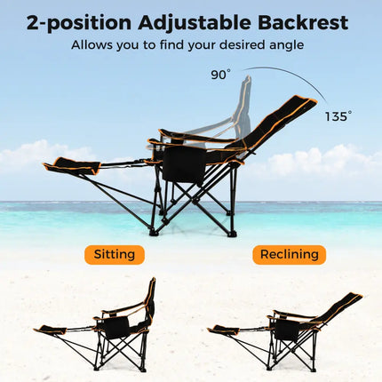 Folding Camping Chair with Footrest Camping Lounge Chair with Carry Bag-Black - Black - Camping Furniture