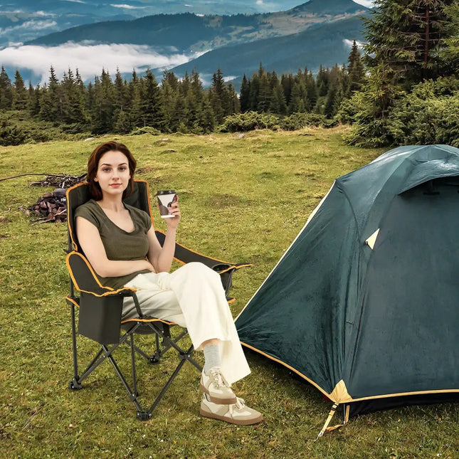 Folding Camping Chair with Footrest Camping Lounge Chair with Carry Bag-Black - Black - Camping Furniture
