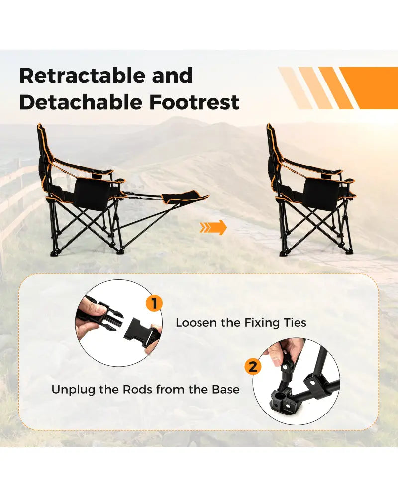 Folding Camping Chair with Footrest Camping Lounge Chair with Carry Bag-Black - Black - Camping Furniture