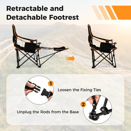 Folding Camping Chair with Footrest Camping Lounge Chair with Carry Bag-Black - Black - Camping Furniture