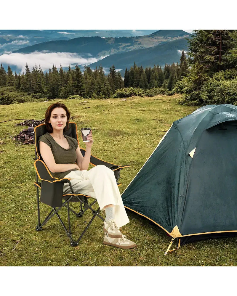Folding Camping Chair with Footrest Camping Lounge Chair with Carry Bag-Black - Black - Camping Furniture