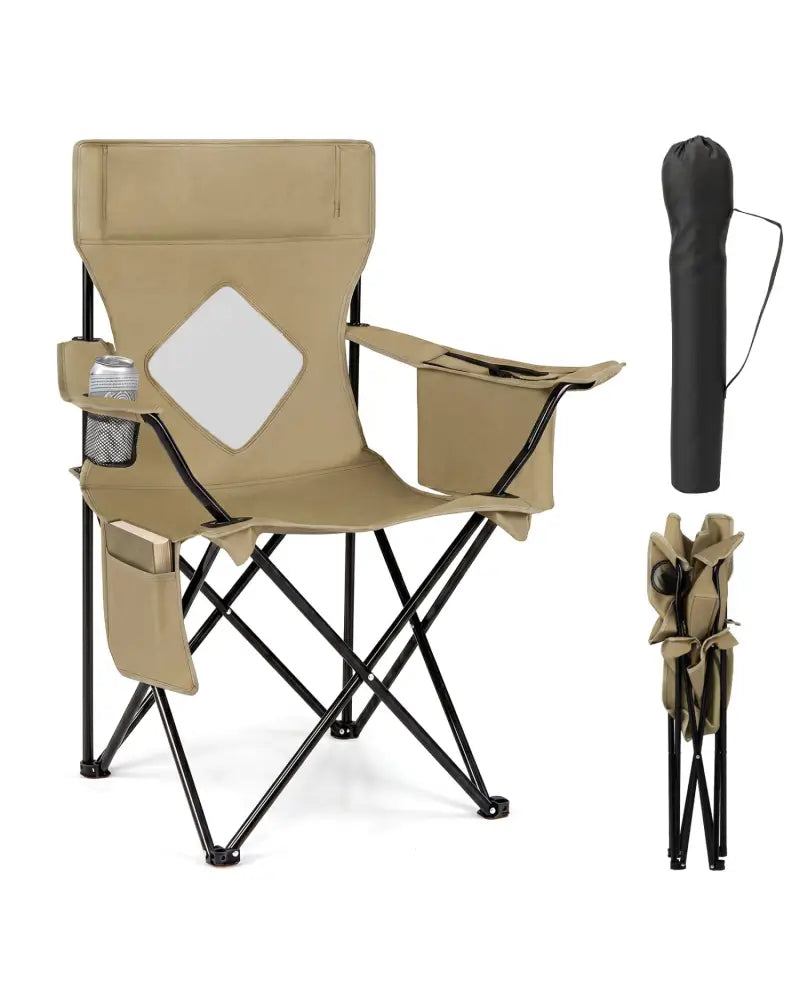 Folding Camping Chair with Mesh Fabric Backrest Solid Metal Frame and Carrying Bag-Green - Green - Camping Furniture
