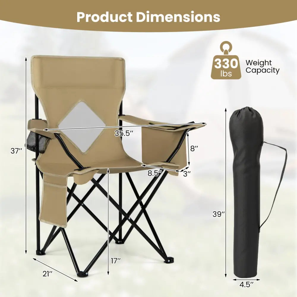 Folding Camping Chair with Mesh Fabric Backrest Solid Metal Frame and Carrying Bag-Green - Green - Camping Furniture
