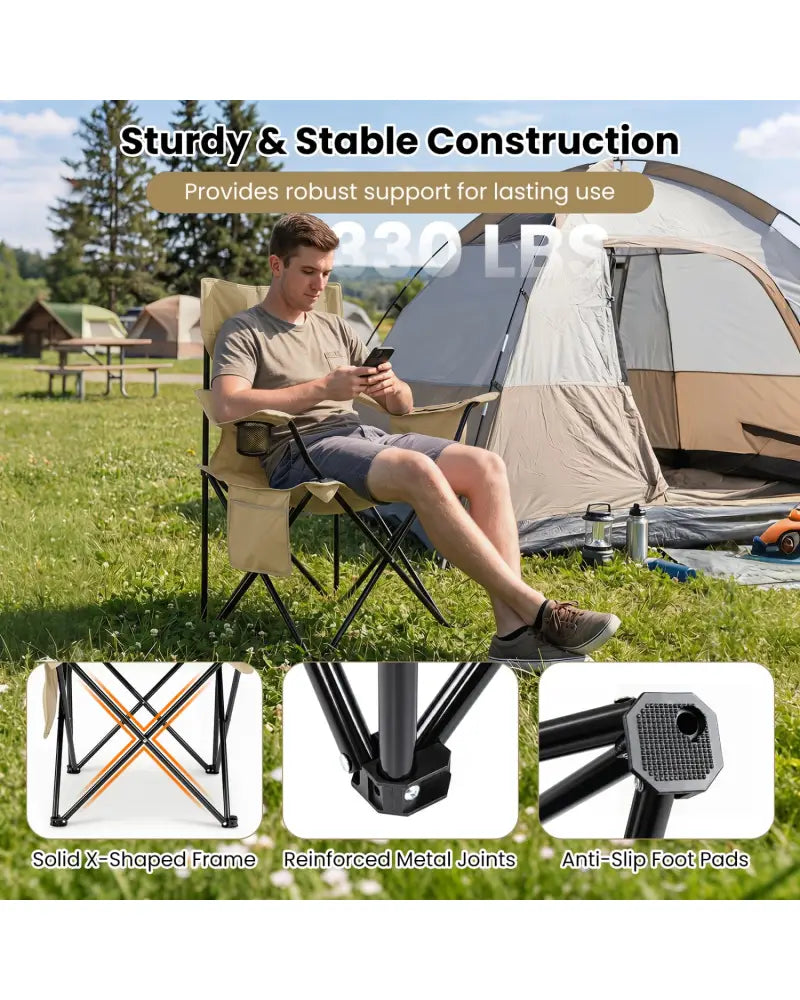 Folding Camping Chair with Mesh Fabric Backrest Solid Metal Frame and Carrying Bag-Green - Green - Camping Furniture