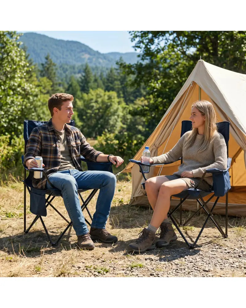 Folding Camping Chair with Mesh Fabric Backrest Solid Metal Frame and Carrying Bag-Blue - Blue - Camping Furniture