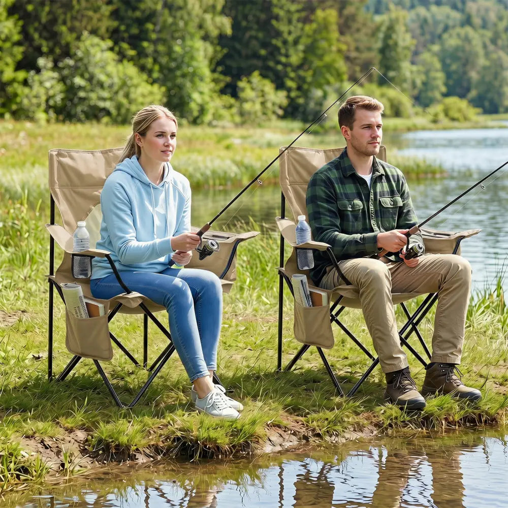 Folding Camping Chair with Mesh Fabric Backrest Solid Metal Frame and Carrying Bag-Green - Green - Camping Furniture