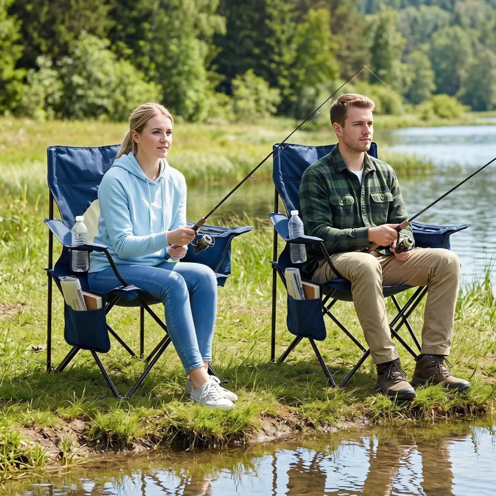 Folding Camping Chair with Mesh Fabric Backrest Solid Metal Frame and Carrying Bag-Blue - Blue - Camping Furniture