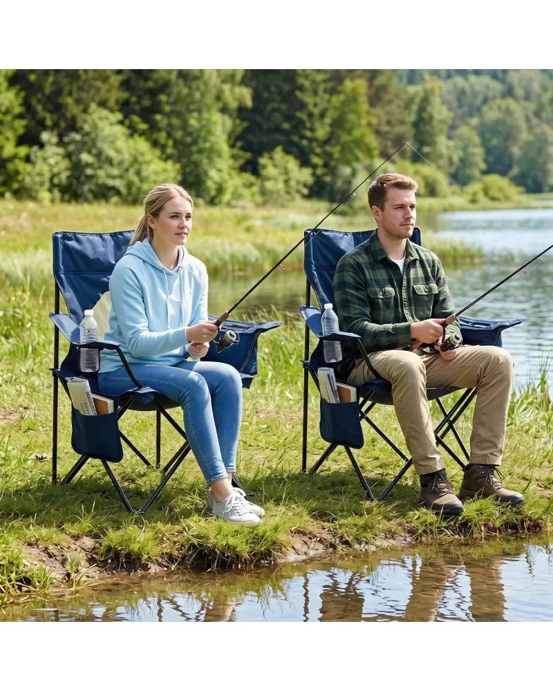 Folding Camping Chair with Mesh Fabric Backrest Solid Metal Frame and Carrying Bag-Blue - Blue - Camping Furniture