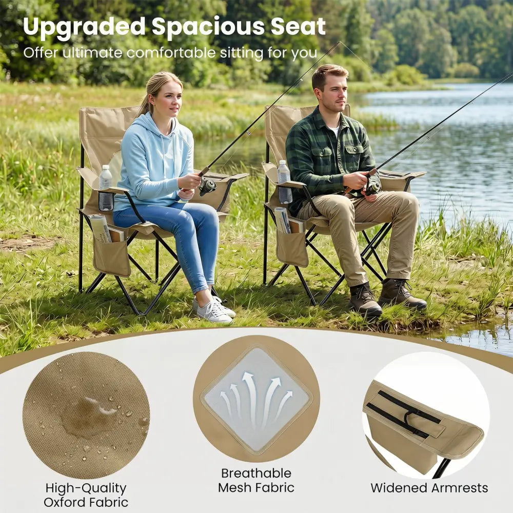 Folding Camping Chair with Mesh Fabric Backrest Solid Metal Frame and Carrying Bag-Green - Green - Camping Furniture