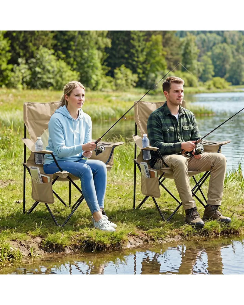 Folding Camping Chair with Mesh Fabric Backrest Solid Metal Frame and Carrying Bag-Green - Green - Camping Furniture