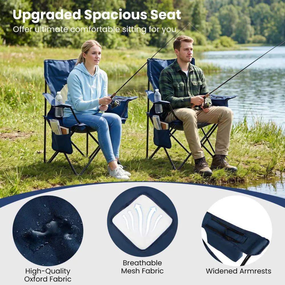 Folding Camping Chair with Mesh Fabric Backrest Solid Metal Frame and Carrying Bag-Blue - Blue - Camping Furniture