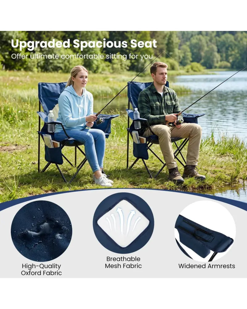 Folding Camping Chair with Mesh Fabric Backrest Solid Metal Frame and Carrying Bag-Blue - Blue - Camping Furniture