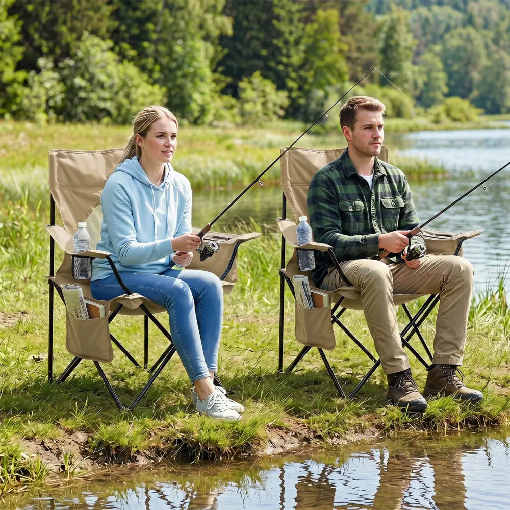 Folding Camping Chair with Mesh Fabric Backrest Solid Metal Frame and Carrying Bag-Green - Green - Camping Furniture