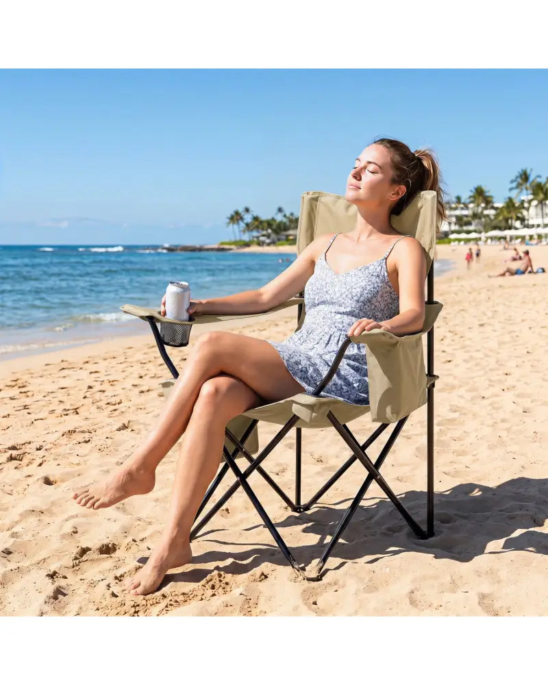 Folding Camping Chair with Mesh Fabric Backrest Solid Metal Frame and Carrying Bag-Green - Green - Camping Furniture