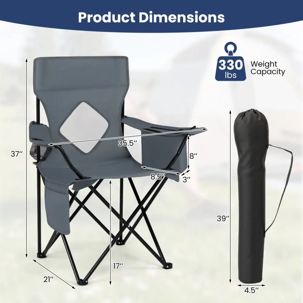 Folding Camping Chair with Mesh Fabric Backrest Solid Metal Frame and Carrying Bag-Gray - Gray - Camping Furniture