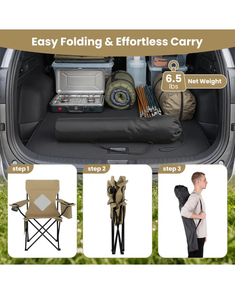 Folding Camping Chair with Mesh Fabric Backrest Solid Metal Frame and Carrying Bag-Green - Green - Camping Furniture