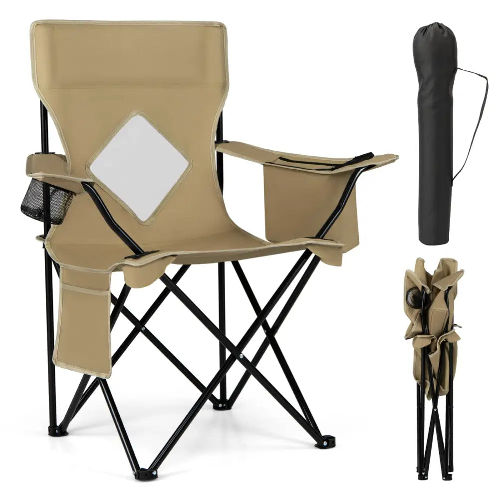 Folding Camping Chair with Mesh Fabric Backrest Solid Metal Frame and Carrying Bag-Green - Green - Camping Furniture