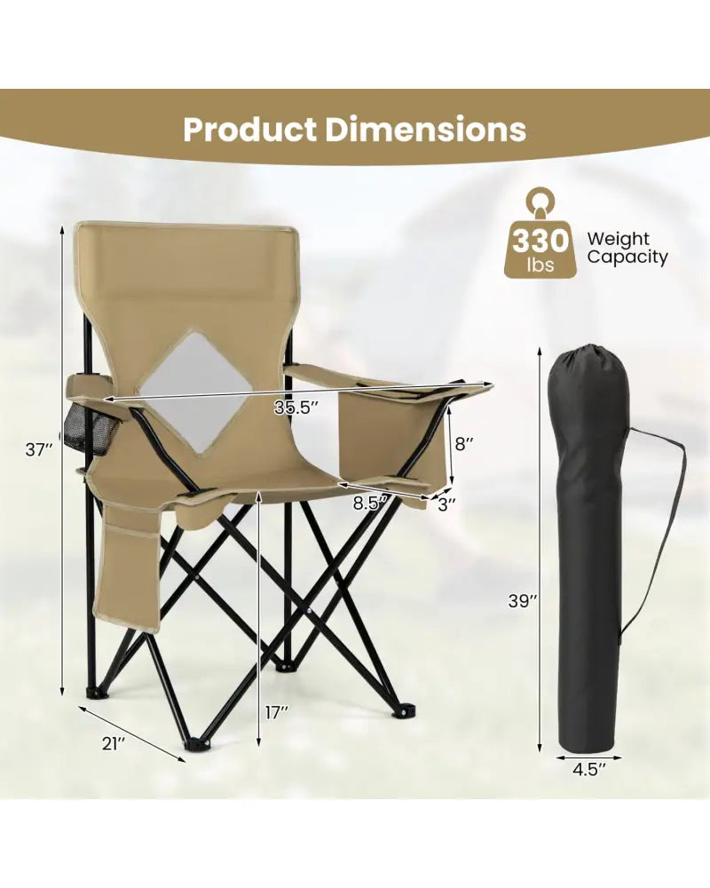 Folding Camping Chair with Mesh Fabric Backrest Solid Metal Frame and Carrying Bag-Green - Green - Camping Furniture