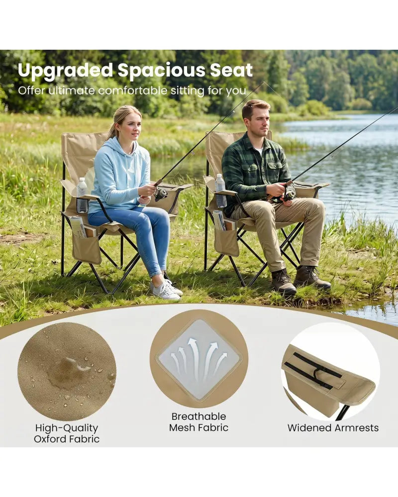 Folding Camping Chair with Mesh Fabric Backrest Solid Metal Frame and Carrying Bag-Green - Green - Camping Furniture