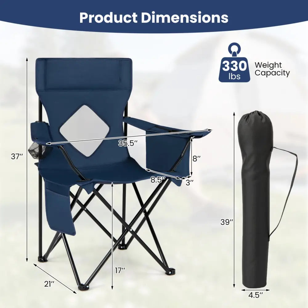 Folding Camping Chair with Mesh Fabric Backrest Solid Metal Frame and Carrying Bag-Blue - Blue - Camping Furniture