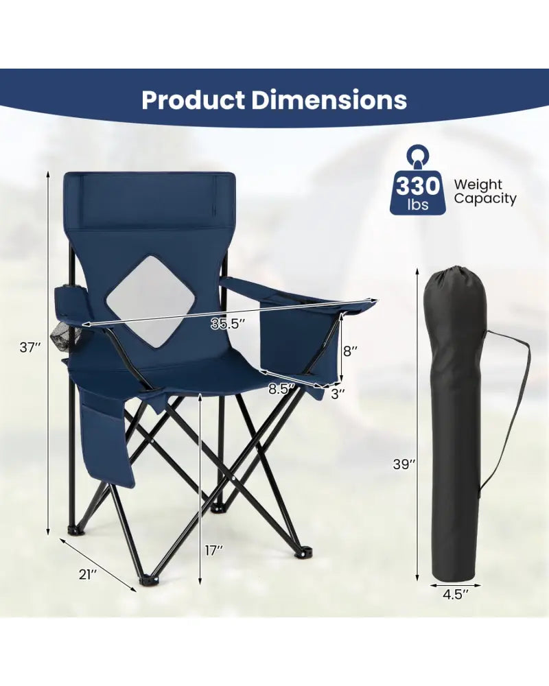 Folding Camping Chair with Mesh Fabric Backrest Solid Metal Frame and Carrying Bag-Blue - Blue - Camping Furniture