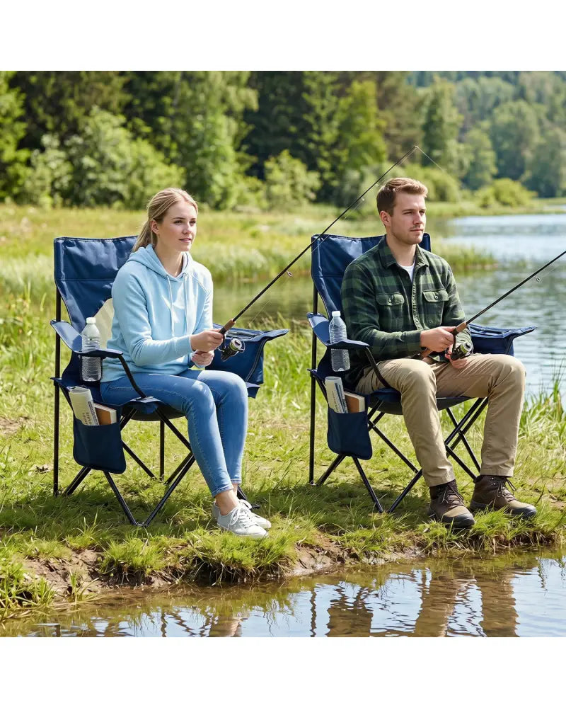 Folding Camping Chair with Mesh Fabric Backrest Solid Metal Frame and Carrying Bag-Blue - Blue - Camping Furniture