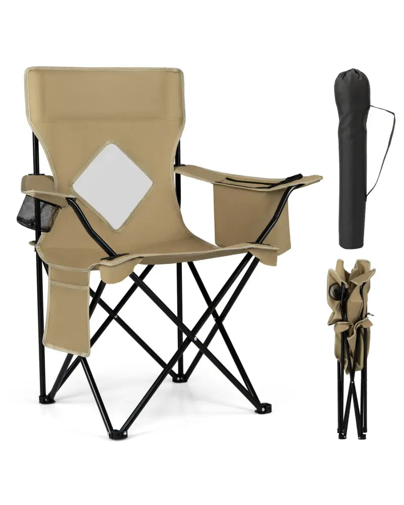 Folding Camping Chair with Mesh Fabric Backrest Solid Metal Frame and Carrying Bag-Green - Green - Camping Furniture