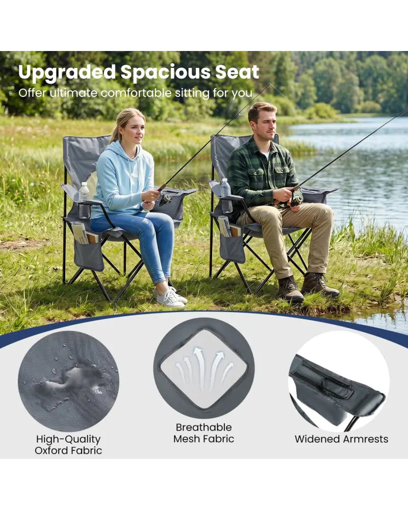 Folding Camping Chair with Mesh Fabric Backrest Solid Metal Frame and Carrying Bag-Gray - Gray - Camping Furniture