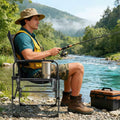 Folding Camping Chair with Side Table and Cup Holder with Carrying Bag-Black & Gray - Black & Gray - Camping Furniture