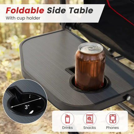 Folding Camping Chair with Side Table and Cup Holder with Carrying Bag-Black - Black - Camping Furniture