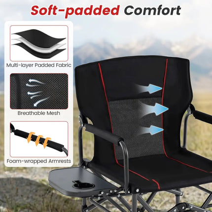 Folding Camping Chair with Side Table and Cup Holder with Carrying Bag-Black - Black - Camping Furniture