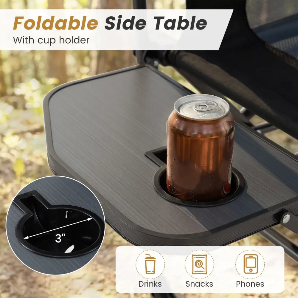 Folding Camping Chair with Side Table and Cup Holder with Carrying Bag-Black & Gray - Black & Gray - Camping Furniture