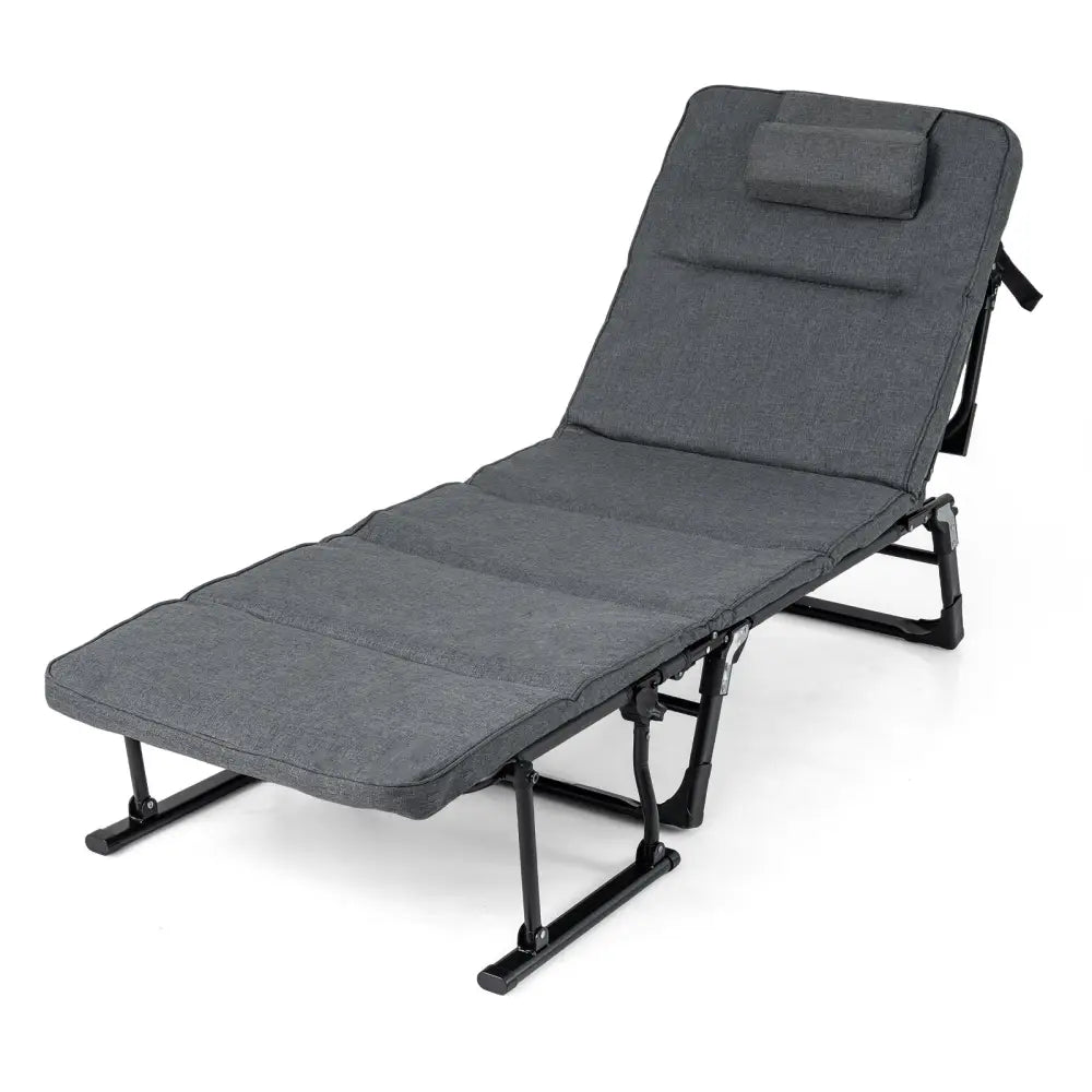 Folding Camping Cot with Mattress 3 in 1 Convertible Single Sofa Chaise Lounge Chair Sleeper-Gray - Gray - Camping