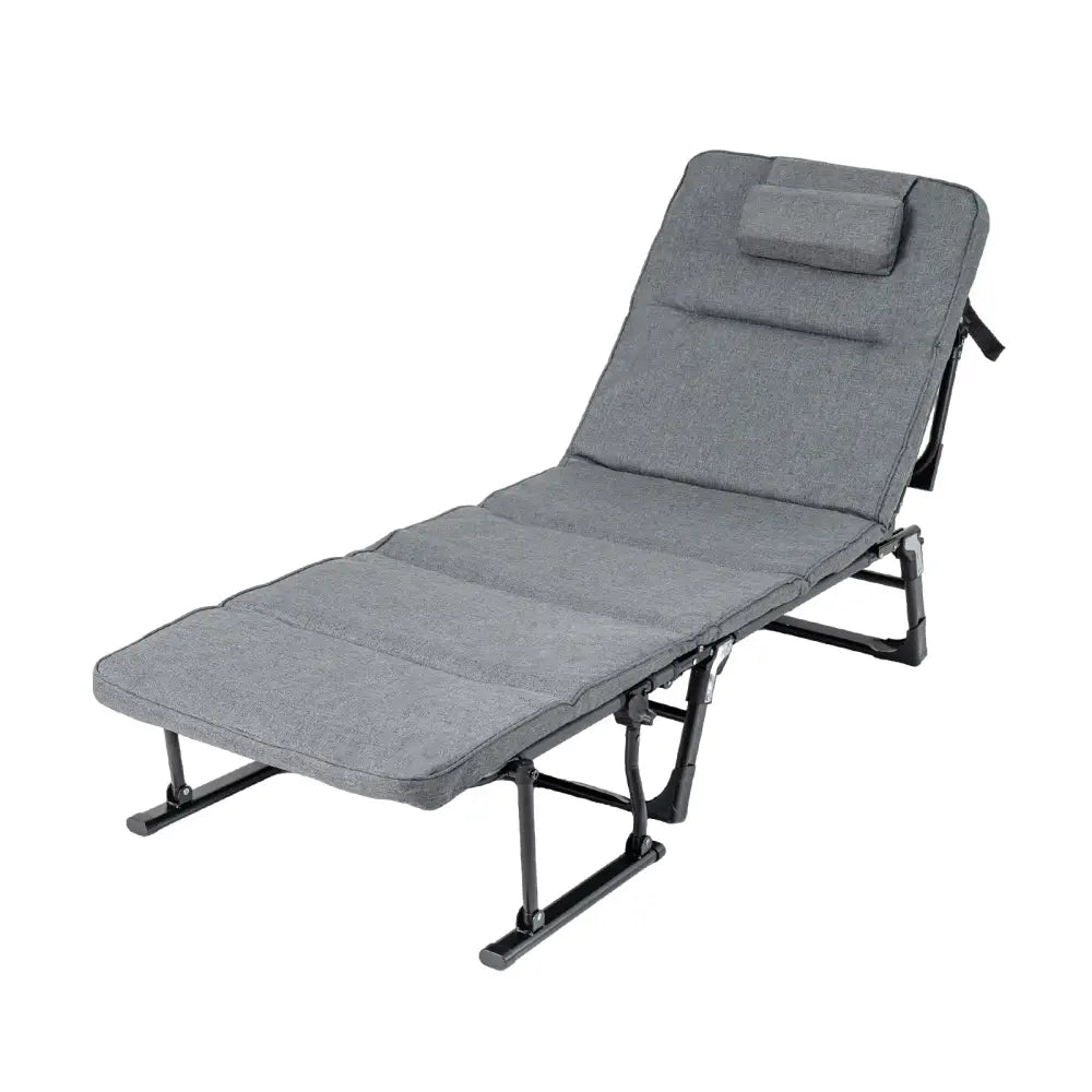 Folding Camping Cot with Mattress 3 in 1 Convertible Single Sofa Chaise Lounge Chair Sleeper-Gray - Gray - Camping
