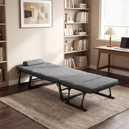 Folding Camping Cot with Mattress 3 in 1 Convertible Single Sofa Chaise Lounge Chair Sleeper-Gray - Gray - Camping