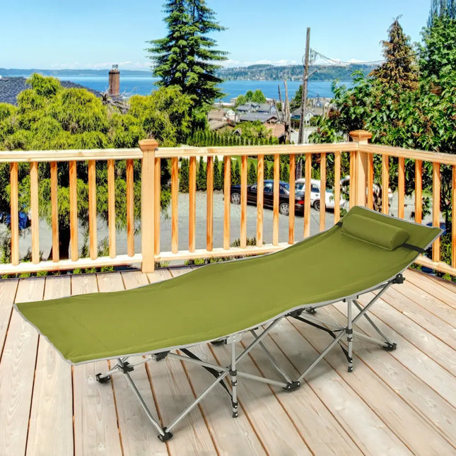 Folding Camping Cot with Side Storage Pocket Detachable Headrest-Green - Green - Camping Furniture