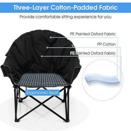 Folding Camping Moon Padded Chair with Carrying Bag-Black - Black - Camping Furniture