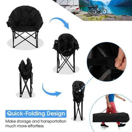 Folding Camping Moon Padded Chair with Carrying Bag-Black - Black - Camping Furniture