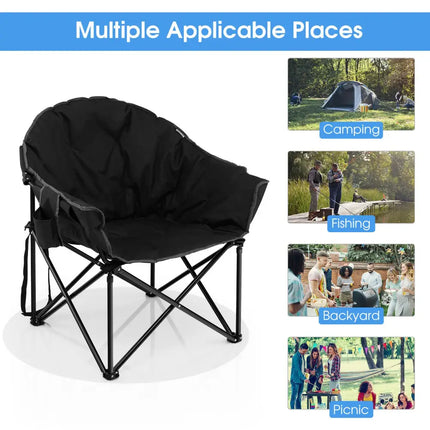 Folding Camping Moon Padded Chair with Carrying Bag-Black - Black - Camping Furniture