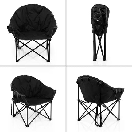 Folding Camping Moon Padded Chair with Carrying Bag-Black - Black - Camping Furniture