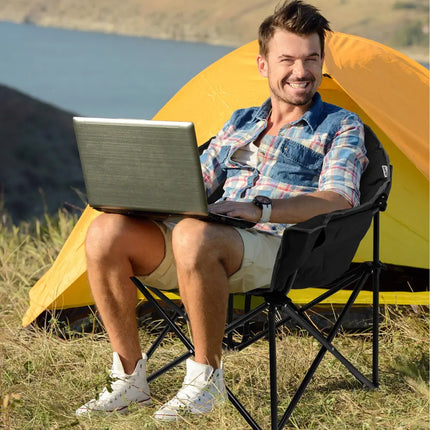 Folding Camping Moon Padded Chair with Carrying Bag-Black - Black - Camping Furniture